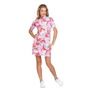 Tail Zaya Painted Petals UPF 50+ protection, zip neck floral golf dress, small.